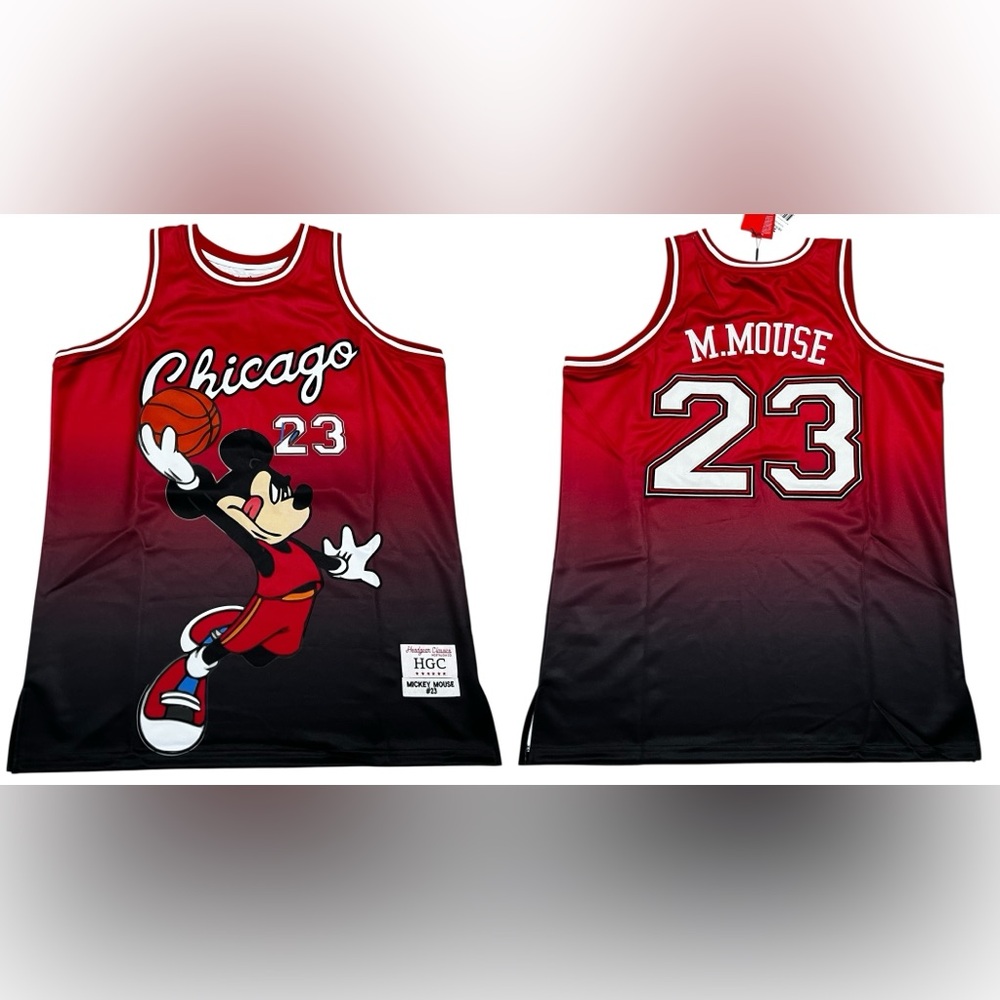 Headgear classics Chicago Bulls NBA  23 Mickey Mouse‎ Basketball Jersey red 3XL
